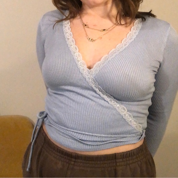 Periwinkle Blue, lacy wrap top - Picture 3 of 5
